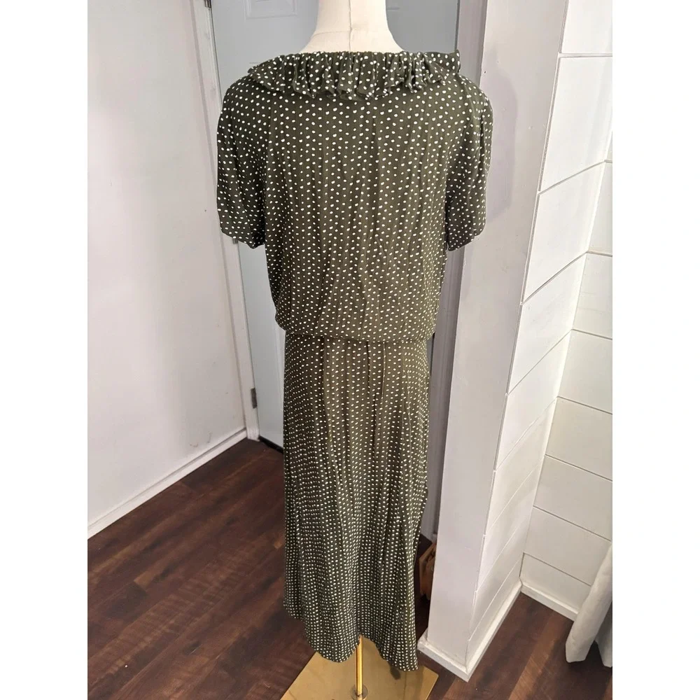 April Cornell Skirt Set Womens Medium Large Green Polka Dot Button Front Midi
